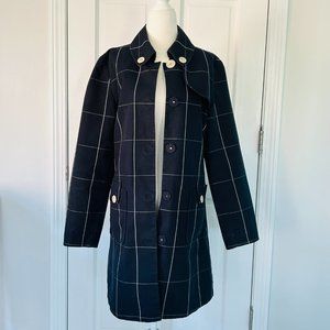 Hobbs Navy Blue Trench Coat with Window Pane Pattern (size 12)